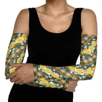 Polynesian Monstera Tiare Floral Arm Sleeves Yellow Tropical Plaid LT01 - Polynesian Pride