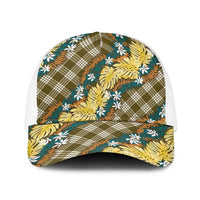Polynesian Monstera Tiare Floral Baseball Net Cap Yellow Tropical Plaid LT01 One Size White Yellow - Polynesian Pride