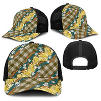 Polynesian Monstera Tiare Floral Baseball Net Cap Yellow Tropical Plaid LT01 - Polynesian Pride