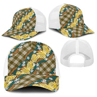 Polynesian Monstera Tiare Floral Baseball Net Cap Yellow Tropical Plaid LT01 - Polynesian Pride