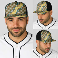 Polynesian Monstera Tiare Floral Baseball Net Cap Yellow Tropical Plaid LT01 - Polynesian Pride