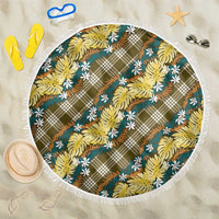 Polynesian Monstera Tiare Floral Beach Blanket Yellow Tropical Plaid - Polynesian Pride