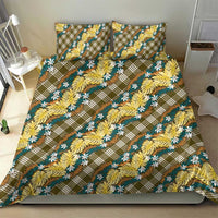 Polynesian Monstera Tiare Floral Bedding Set Yellow Tropical Plaid - Polynesian Pride