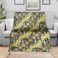 Polynesian Monstera Tiare Floral Blanket Yellow Tropical Plaid - Polynesian Pride