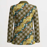 Polynesian Monstera Tiare Floral Blazer Yellow Tropical Plaid - Polynesian Pride
