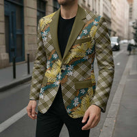 Polynesian Monstera Tiare Floral Blazer Yellow Tropical Plaid - Polynesian Pride