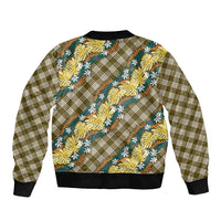 Polynesian Monstera Tiare Floral Bomber Jacket Yellow Tropical Plaid - Polynesian Pride
