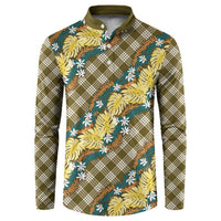 Polynesian Monstera Tiare Floral Button Sweatshirt Yellow Tropical Plaid LT01 Yellow - Polynesian Pride