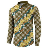 Polynesian Monstera Tiare Floral Button Sweatshirt Yellow Tropical Plaid LT01 - Polynesian Pride