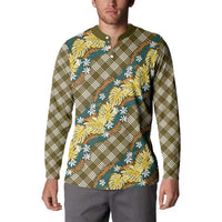 Polynesian Monstera Tiare Floral Button Sweatshirt Yellow Tropical Plaid LT01 - Polynesian Pride