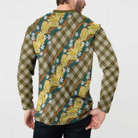 Polynesian Monstera Tiare Floral Button Sweatshirt Yellow Tropical Plaid LT01 - Polynesian Pride