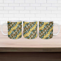 Polynesian Monstera Tiare Floral Ceramic Mug Yellow Tropical Plaid - Polynesian Pride
