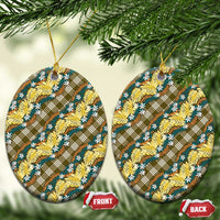 Polynesian Monstera Tiare Floral Ceramic Ornament Yellow Tropical Plaid LT01 Oval Yellow - Polynesian Pride