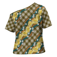 Polynesian Monstera Tiare Floral Cross Shoulder Shirt Yellow Tropical Plaid LT01 - Polynesian Pride