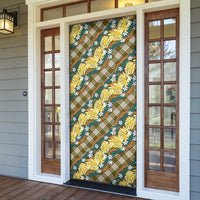 Polynesian Monstera Tiare Floral Door Cover Yellow Tropical Plaid - Polynesian Pride