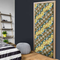 Polynesian Monstera Tiare Floral Door Cover Yellow Tropical Plaid - Polynesian Pride