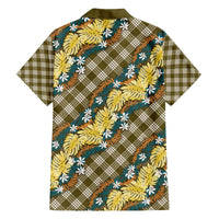 Polynesian Monstera Tiare Floral Family Matching Off The Shoulder Long Sleeve Dress and Hawaiian Shirt Yellow Tropical Plaid - Polynesian Pride