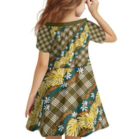 Polynesian Monstera Tiare Floral Family Matching Puletasi and Hawaiian Shirt Yellow Tropical Plaid - Polynesian Pride