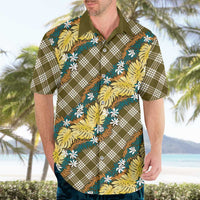 Polynesian Monstera Tiare Floral Hawaiian Shirt Yellow Tropical Plaid - Polynesian Pride