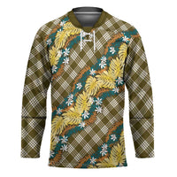 Polynesian Monstera Tiare Floral Hockey Jersey Yellow Tropical Plaid LT01 Unisex Yellow - Polynesian Pride