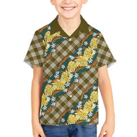 Polynesian Monstera Tiare Floral Kid Hawaiian Shirt Yellow Tropical Plaid LT01 Kid Yellow - Polynesian Pride
