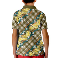 Polynesian Monstera Tiare Floral Kid Polo Shirt Yellow Tropical Plaid LT01 - Polynesian Pride