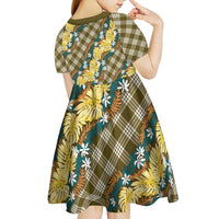 Polynesian Monstera Tiare Floral Kid Short Sleeve Dress Yellow Tropical Plaid LT01 - Polynesian Pride