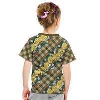 Polynesian Monstera Tiare Floral Kid T Shirt Yellow Tropical Plaid LT01 - Polynesian Pride
