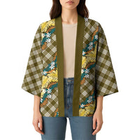 Polynesian Monstera Tiare Floral Kimono Yellow Tropical Plaid LT01 - Polynesian Pride