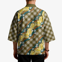 Polynesian Monstera Tiare Floral Kimono Yellow Tropical Plaid LT01 - Polynesian Pride