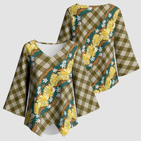 Polynesian Monstera Tiare Floral Kimono Sleeve Blouse Yellow Tropical Plaid LT01 - Polynesian Pride