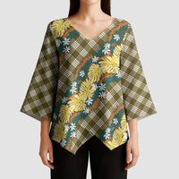 Polynesian Monstera Tiare Floral Kimono Sleeve Blouse Yellow Tropical Plaid LT01 - Polynesian Pride