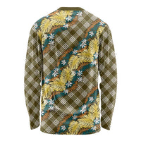 Polynesian Monstera Tiare Floral Long Sleeve Shirt Yellow Tropical Plaid LT01 - Polynesian Pride
