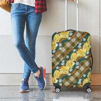 Polynesian Monstera Tiare Floral Luggage Cover Yellow Tropical Plaid - Polynesian Pride