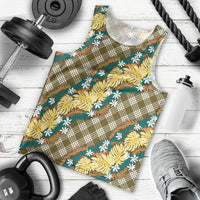 Polynesian Monstera Tiare Floral Men Tank Top Yellow Tropical Plaid LT01 - Polynesian Pride