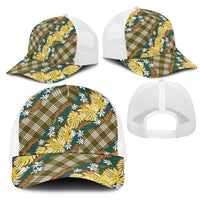 Polynesian Monstera Tiare Floral Mesh Trucker Cap Yellow Tropical Plaid LT01 - Polynesian Pride
