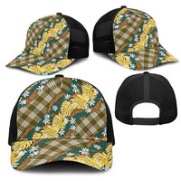 Polynesian Monstera Tiare Floral Mesh Trucker Cap Yellow Tropical Plaid LT01 - Polynesian Pride