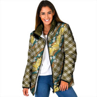 Polynesian Monstera Tiare Floral Padded Jacket Yellow Tropical Plaid LT01 Women Yellow - Polynesian Pride