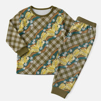Polynesian Monstera Tiare Floral Christmas Pajama Set Yellow Tropical Plaid LT01 Men Yellow - Polynesian Pride
