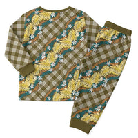 Polynesian Monstera Tiare Floral Christmas Pajama Set Yellow Tropical Plaid LT01 - Polynesian Pride