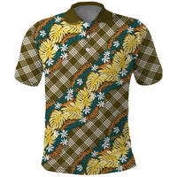Polynesian Monstera Tiare Floral Polo Shirt Yellow Tropical Plaid LT01 Yellow - Polynesian Pride