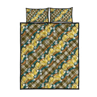 Polynesian Monstera Tiare Floral Quilt Bed Set Yellow Tropical Plaid - Polynesian Pride