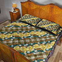 Polynesian Monstera Tiare Floral Quilt Bed Set Yellow Tropical Plaid - Polynesian Pride