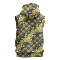 Polynesian Monstera Tiare Floral Sleeveless Hoodie Yellow Tropical Plaid LT01 - Polynesian Pride