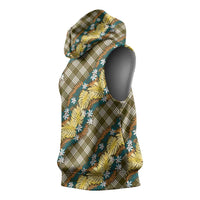 Polynesian Monstera Tiare Floral Sleeveless Hoodie Yellow Tropical Plaid LT01 - Polynesian Pride