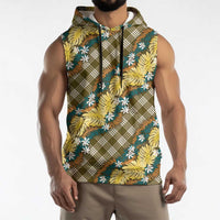 Polynesian Monstera Tiare Floral Sleeveless Hoodie Yellow Tropical Plaid LT01 - Polynesian Pride