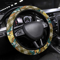 Polynesian Monstera Tiare Floral Steering Wheel Cover Yellow Tropical Plaid LT01 Universal Fit Yellow - Polynesian Pride