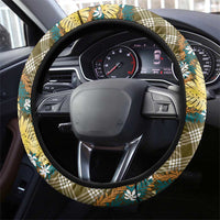 Polynesian Monstera Tiare Floral Steering Wheel Cover Yellow Tropical Plaid LT01 - Polynesian Pride