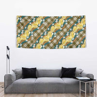 Polynesian Monstera Tiare Floral Tapestry Yellow Tropical Plaid - Polynesian Pride