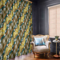 Polynesian Monstera Tiare Floral Window Curtain Yellow Tropical Plaid - Polynesian Pride